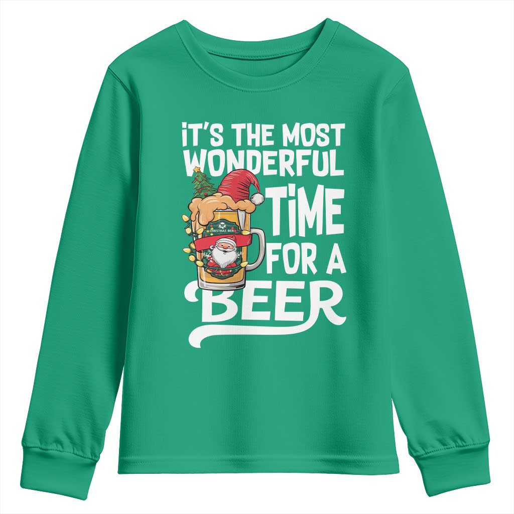 Funny Christmas Drinking Youth Sweatshirt It is The Most Wonderful Time For A Beer - Wonder Print Shop