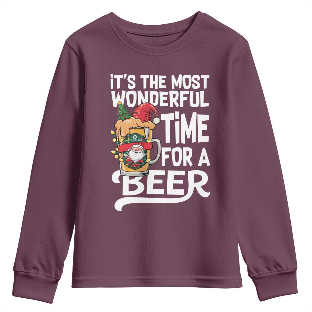 Funny Christmas Drinking Youth Sweatshirt It is The Most Wonderful Time For A Beer - Wonder Print Shop