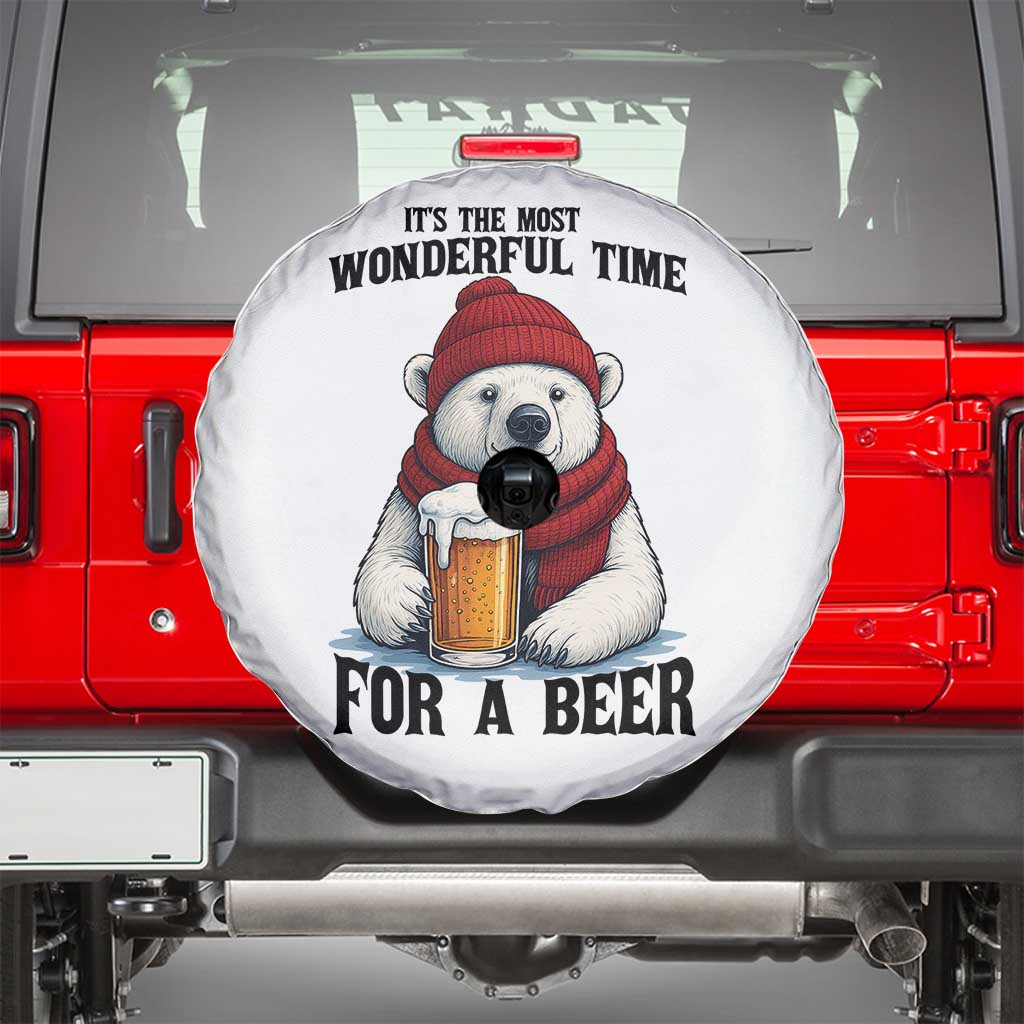 It is The Most Wonderful Time For A Beer Spare Tire Cover Funny Polar Bear Drinking Beer - Wonder Print Shop