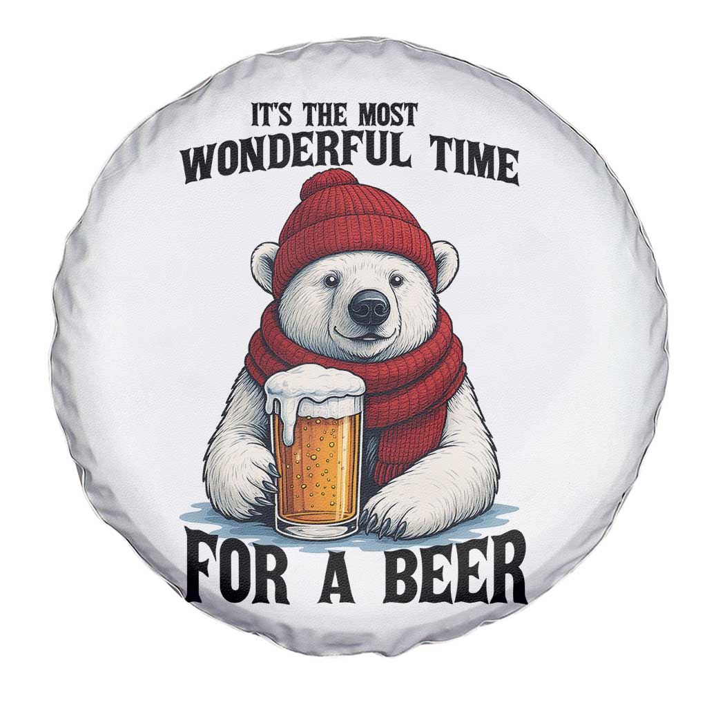 It is The Most Wonderful Time For A Beer Spare Tire Cover Funny Polar Bear Drinking Beer - Wonder Print Shop