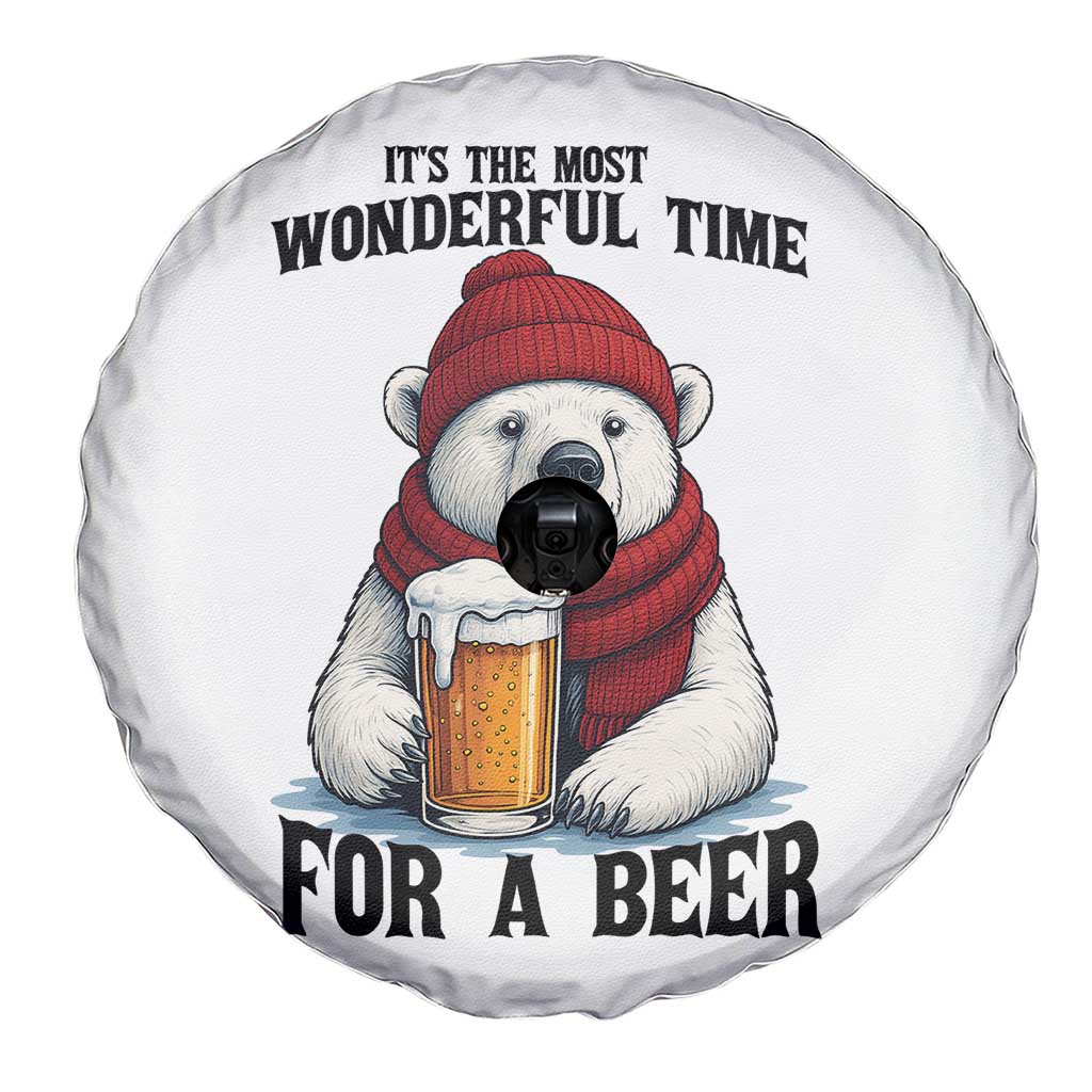 It is The Most Wonderful Time For A Beer Spare Tire Cover Funny Polar Bear Drinking Beer - Wonder Print Shop