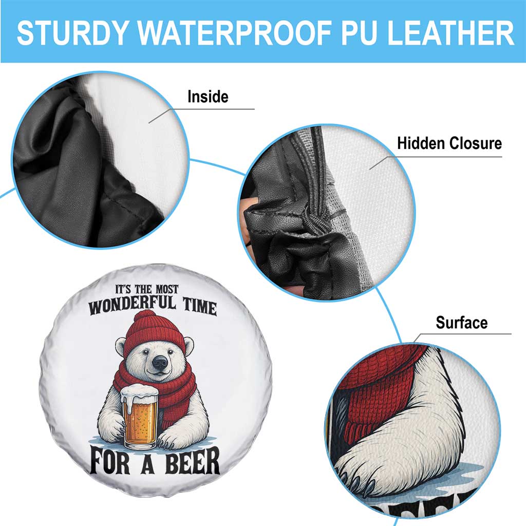 It is The Most Wonderful Time For A Beer Spare Tire Cover Funny Polar Bear Drinking Beer - Wonder Print Shop