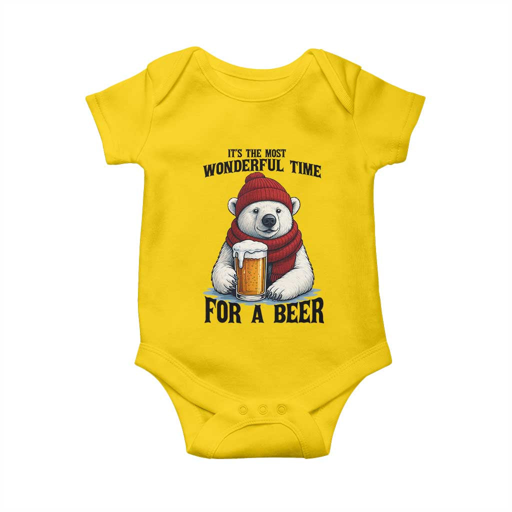 It is The Most Wonderful Time For A Beer Baby Onesie Funny Polar Bear Drinking Beer - Wonder Print Shop