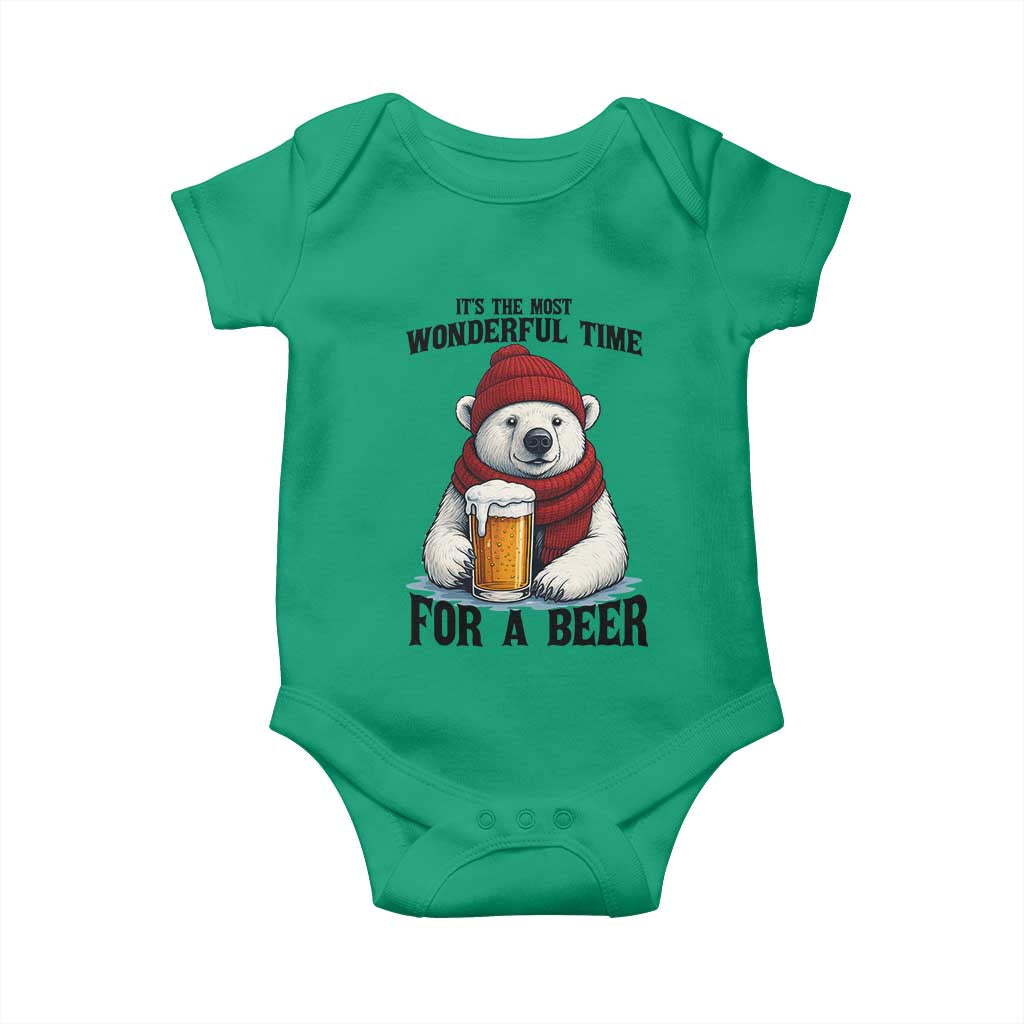 It is The Most Wonderful Time For A Beer Baby Onesie Funny Polar Bear Drinking Beer - Wonder Print Shop