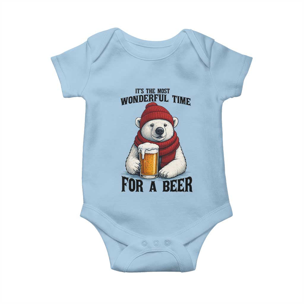 It is The Most Wonderful Time For A Beer Baby Onesie Funny Polar Bear Drinking Beer - Wonder Print Shop