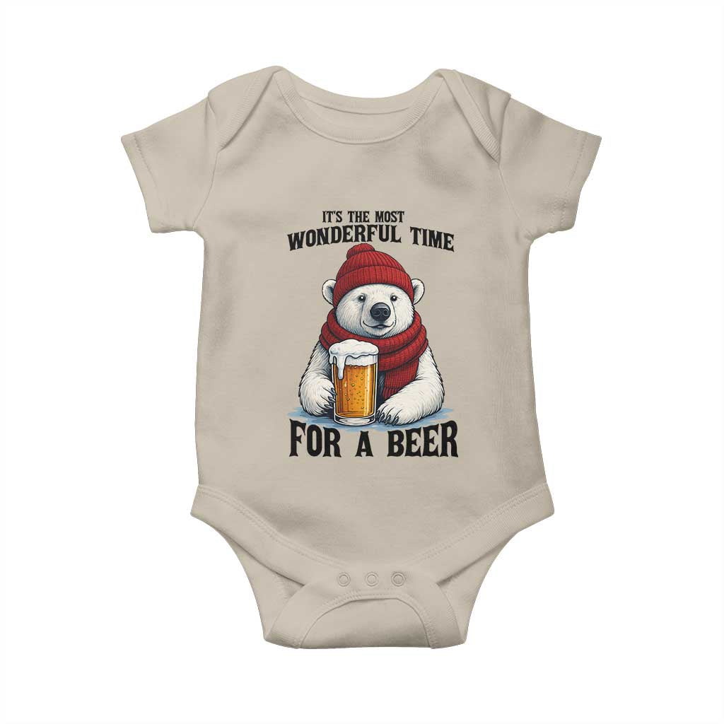 It is The Most Wonderful Time For A Beer Baby Onesie Funny Polar Bear Drinking Beer - Wonder Print Shop