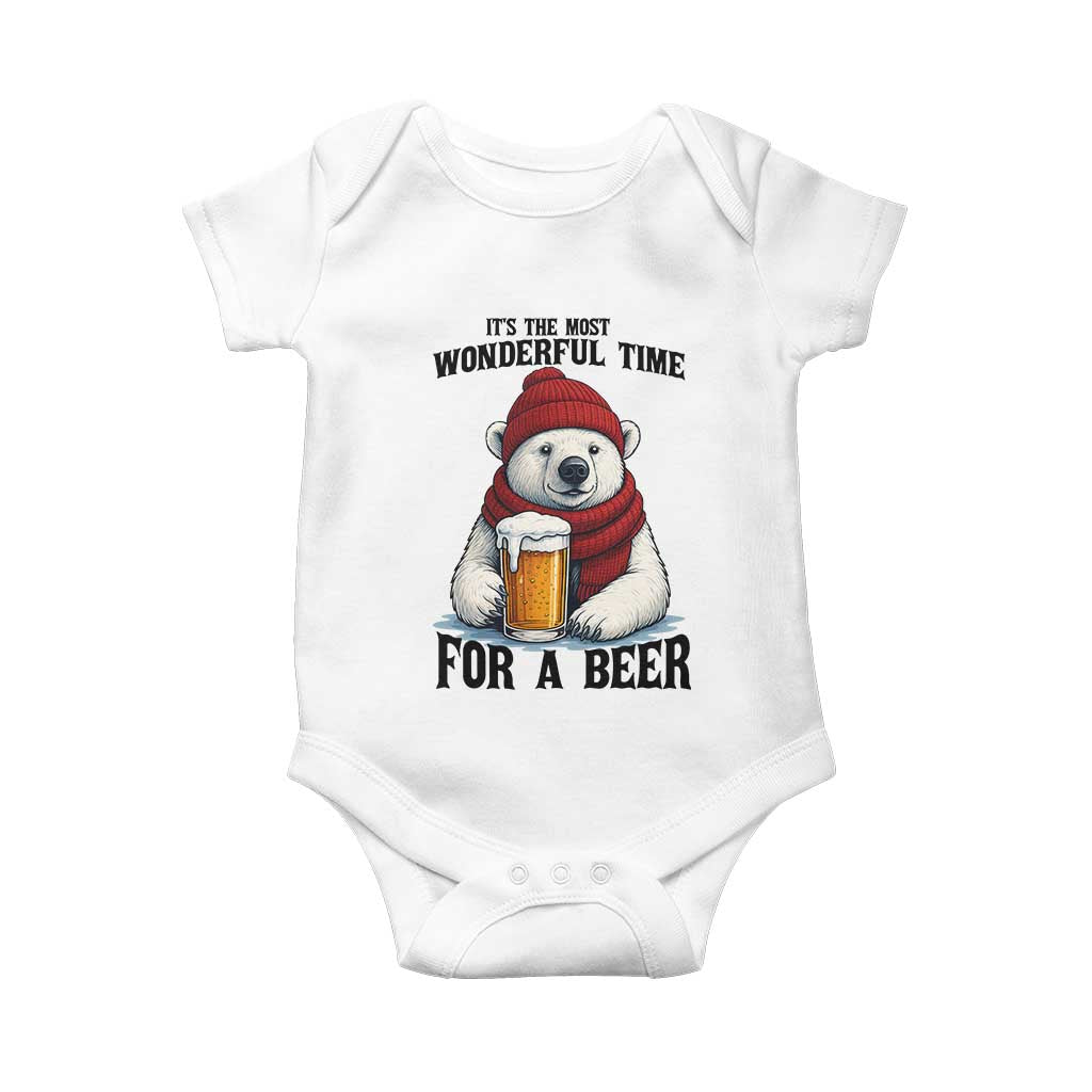It is The Most Wonderful Time For A Beer Baby Onesie Funny Polar Bear Drinking Beer - Wonder Print Shop