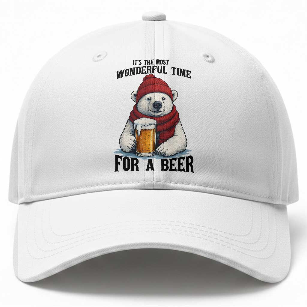 It is The Most Wonderful Time For A Beer Baseball Cap Funny Polar Bear Drinking Beer