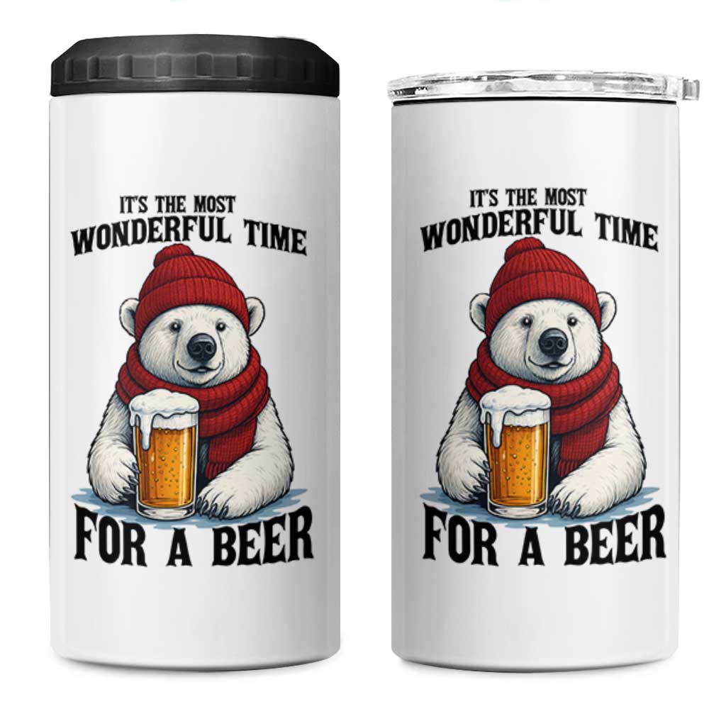 It is The Most Wonderful Time For A Beer 4 in 1 Can Cooler Tumbler Funny Polar Bear Drinking Beer