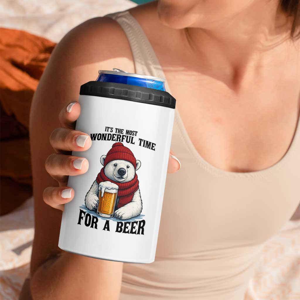 It is The Most Wonderful Time For A Beer 4 in 1 Can Cooler Tumbler Funny Polar Bear Drinking Beer