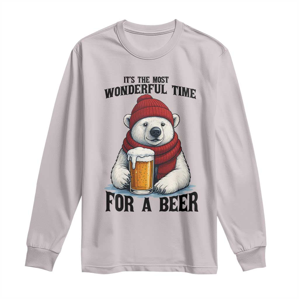 It is The Most Wonderful Time For A Beer Long Sleeve Shirt Funny Polar Bear Drinking Beer - Wonder Print Shop
