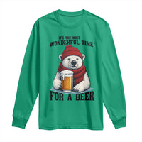 It is The Most Wonderful Time For A Beer Long Sleeve Shirt Funny Polar Bear Drinking Beer - Wonder Print Shop