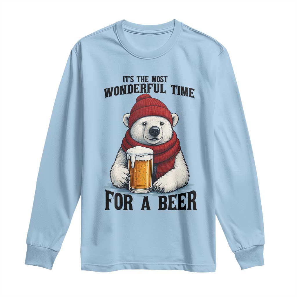 It is The Most Wonderful Time For A Beer Long Sleeve Shirt Funny Polar Bear Drinking Beer - Wonder Print Shop