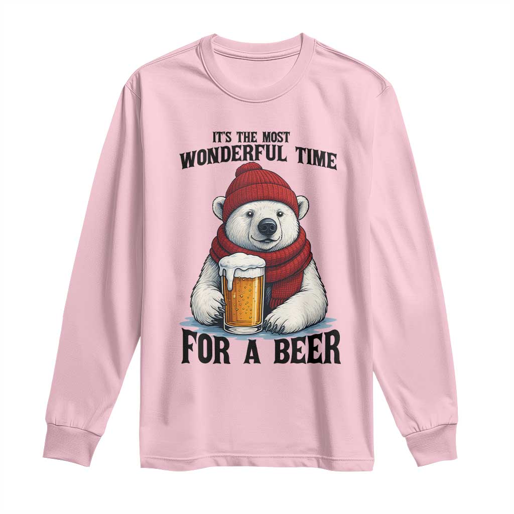 It is The Most Wonderful Time For A Beer Long Sleeve Shirt Funny Polar Bear Drinking Beer - Wonder Print Shop