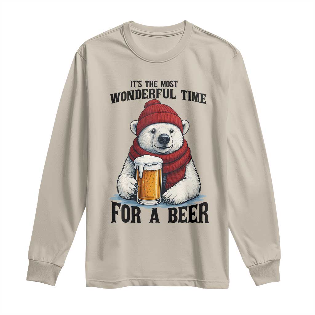 It is The Most Wonderful Time For A Beer Long Sleeve Shirt Funny Polar Bear Drinking Beer - Wonder Print Shop