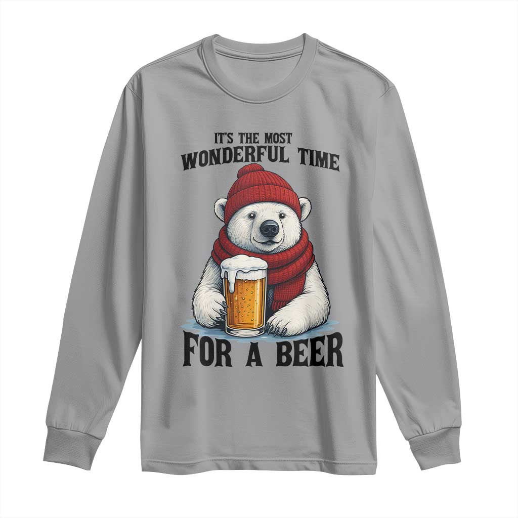 It is The Most Wonderful Time For A Beer Long Sleeve Shirt Funny Polar Bear Drinking Beer - Wonder Print Shop