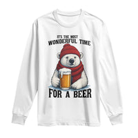 It is The Most Wonderful Time For A Beer Long Sleeve Shirt Funny Polar Bear Drinking Beer - Wonder Print Shop