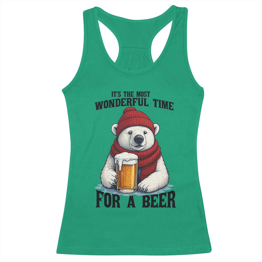 It is The Most Wonderful Time For A Beer Racerback Tank Top Funny Polar Bear Drinking Beer - Wonder Print Shop