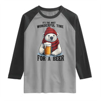 It is The Most Wonderful Time For A Beer Raglan Shirt Funny Polar Bear Drinking Beer - Wonder Print Shop