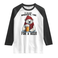 It is The Most Wonderful Time For A Beer Raglan Shirt Funny Polar Bear Drinking Beer - Wonder Print Shop