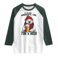 It is The Most Wonderful Time For A Beer Raglan Shirt Funny Polar Bear Drinking Beer - Wonder Print Shop