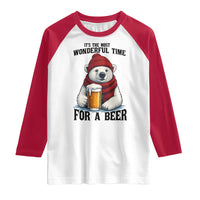 It is The Most Wonderful Time For A Beer Raglan Shirt Funny Polar Bear Drinking Beer - Wonder Print Shop