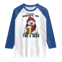 It is The Most Wonderful Time For A Beer Raglan Shirt Funny Polar Bear Drinking Beer - Wonder Print Shop
