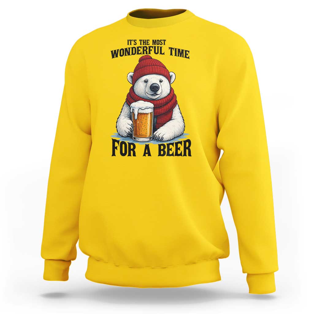 It is The Most Wonderful Time For A Beer Sweatshirt Funny Polar Bear Drinking Beer - Wonder Print Shop