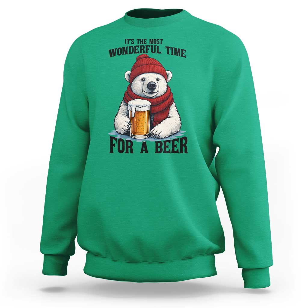 It is The Most Wonderful Time For A Beer Sweatshirt Funny Polar Bear Drinking Beer - Wonder Print Shop