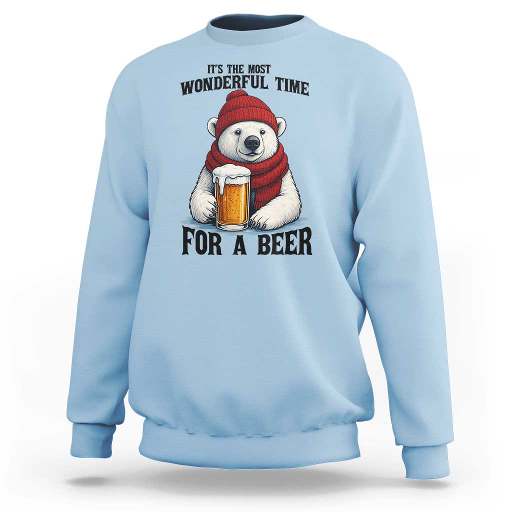 It is The Most Wonderful Time For A Beer Sweatshirt Funny Polar Bear Drinking Beer - Wonder Print Shop