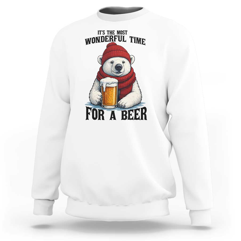 It is The Most Wonderful Time For A Beer Sweatshirt Funny Polar Bear Drinking Beer - Wonder Print Shop
