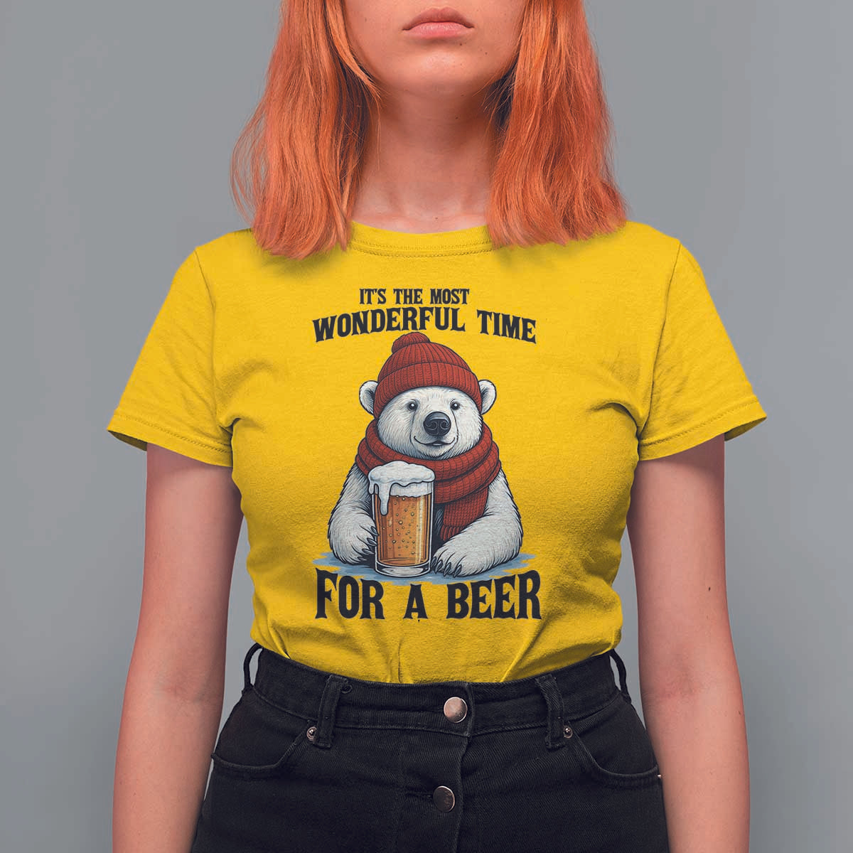 It is The Most Wonderful Time For A Beer T Shirt For Women Funny Polar Bear Drinking Beer - Wonder Print Shop