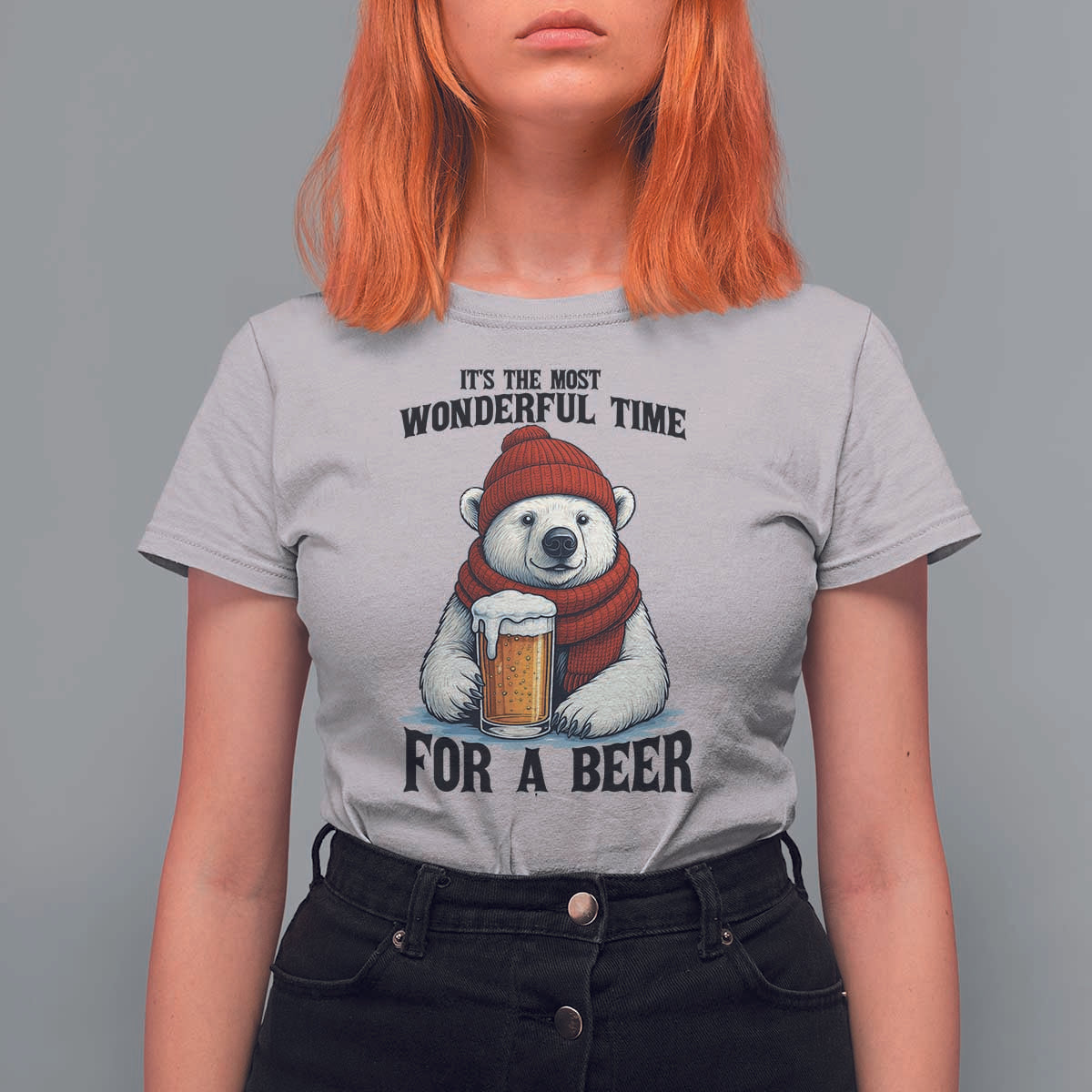 It is The Most Wonderful Time For A Beer T Shirt For Women Funny Polar Bear Drinking Beer - Wonder Print Shop