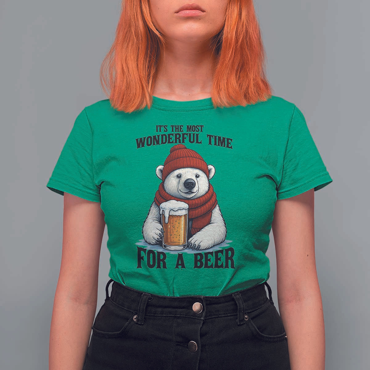 It is The Most Wonderful Time For A Beer T Shirt For Women Funny Polar Bear Drinking Beer - Wonder Print Shop