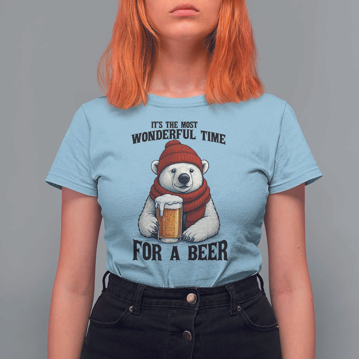 It is The Most Wonderful Time For A Beer T Shirt For Women Funny Polar Bear Drinking Beer - Wonder Print Shop