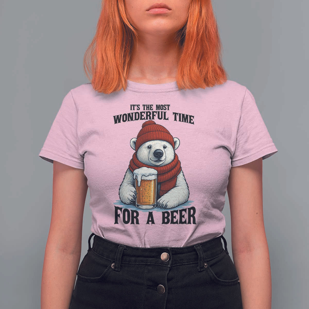 It is The Most Wonderful Time For A Beer T Shirt For Women Funny Polar Bear Drinking Beer - Wonder Print Shop