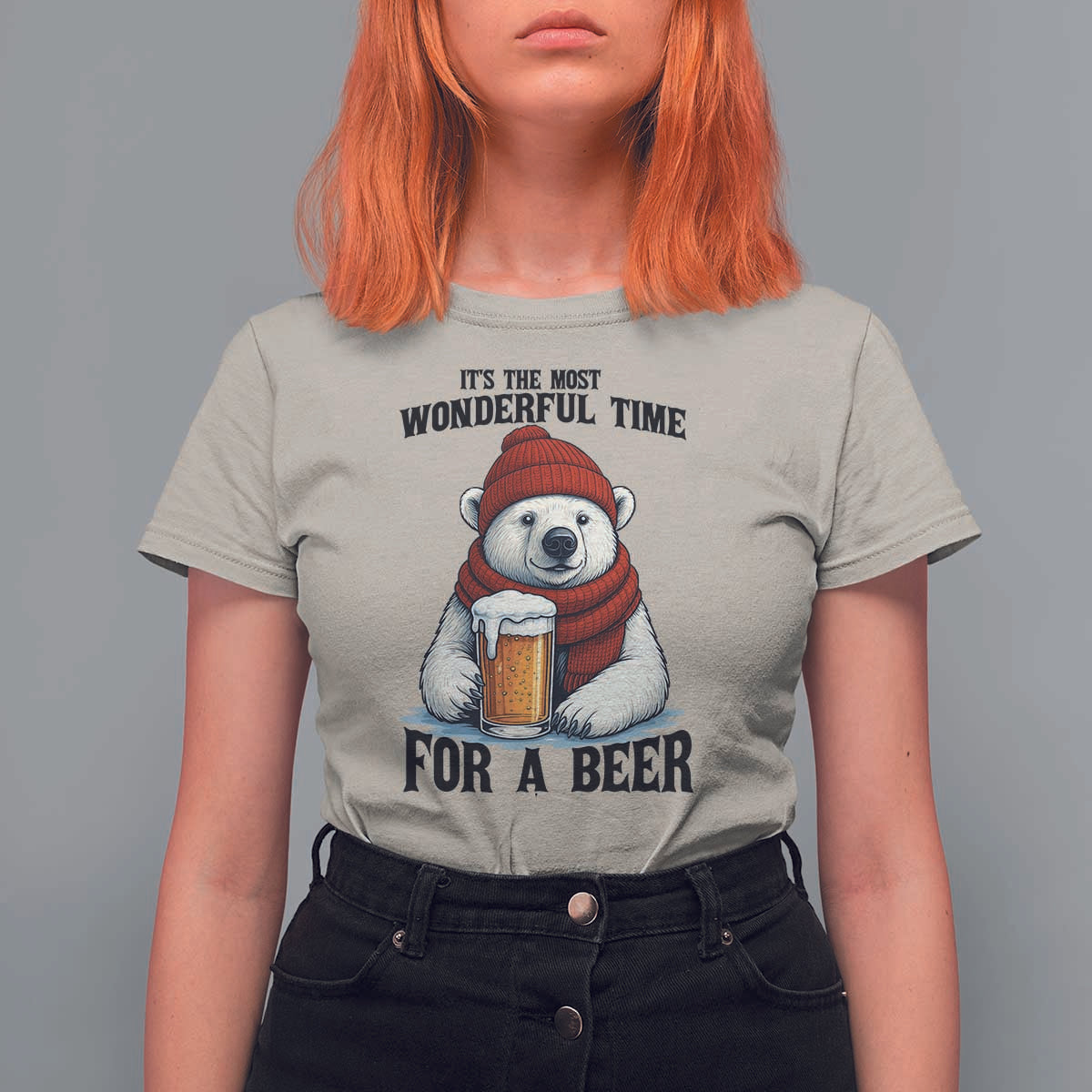 It is The Most Wonderful Time For A Beer T Shirt For Women Funny Polar Bear Drinking Beer - Wonder Print Shop