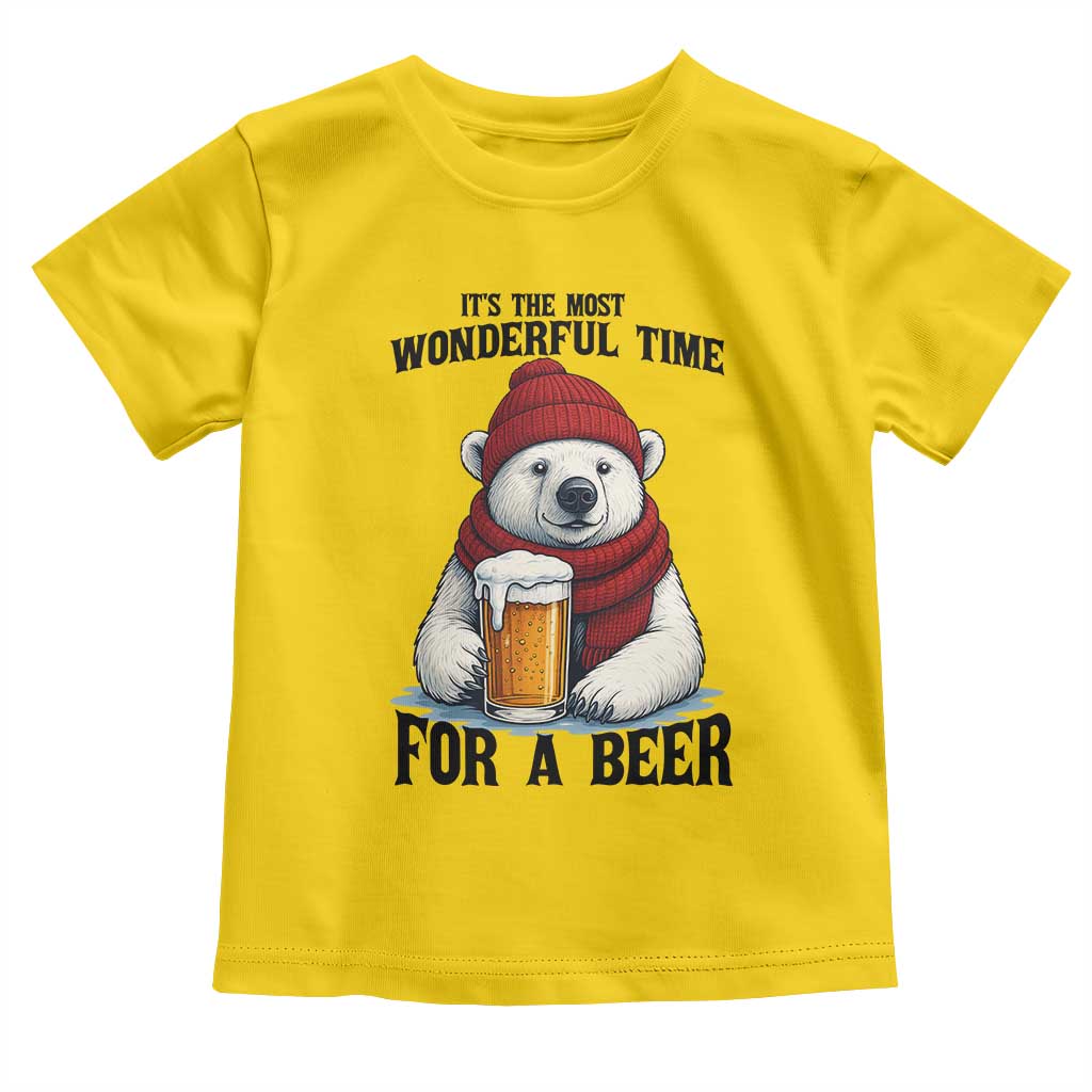 It is The Most Wonderful Time For A Beer Toddler T Shirt Funny Polar Bear Drinking Beer - Wonder Print Shop