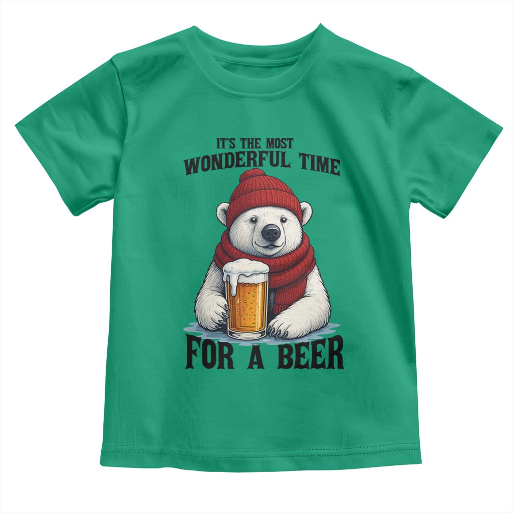 It is The Most Wonderful Time For A Beer Toddler T Shirt Funny Polar Bear Drinking Beer - Wonder Print Shop