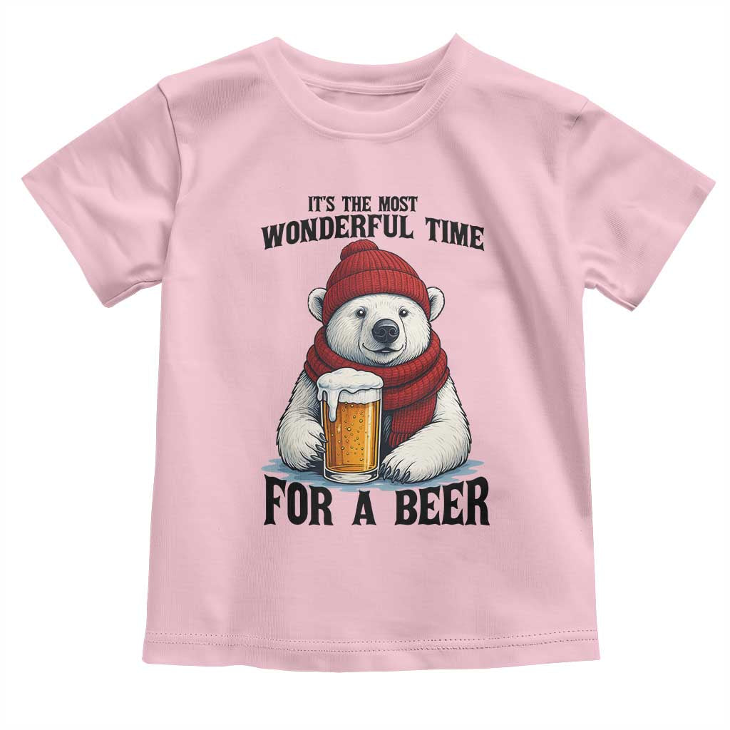 It is The Most Wonderful Time For A Beer Toddler T Shirt Funny Polar Bear Drinking Beer - Wonder Print Shop
