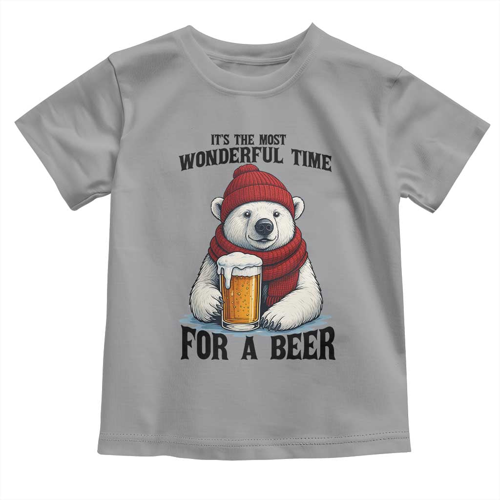 It is The Most Wonderful Time For A Beer Toddler T Shirt Funny Polar Bear Drinking Beer - Wonder Print Shop