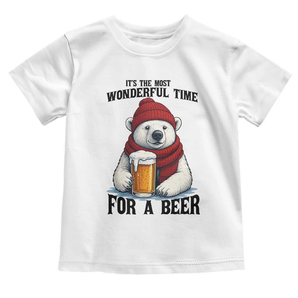 It is The Most Wonderful Time For A Beer Toddler T Shirt Funny Polar Bear Drinking Beer - Wonder Print Shop