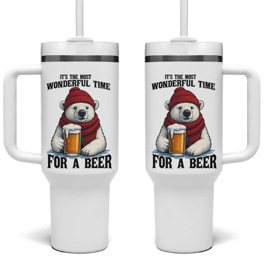 It is The Most Wonderful Time For A Beer Tumbler With Handle Funny Polar Bear Drinking Beer