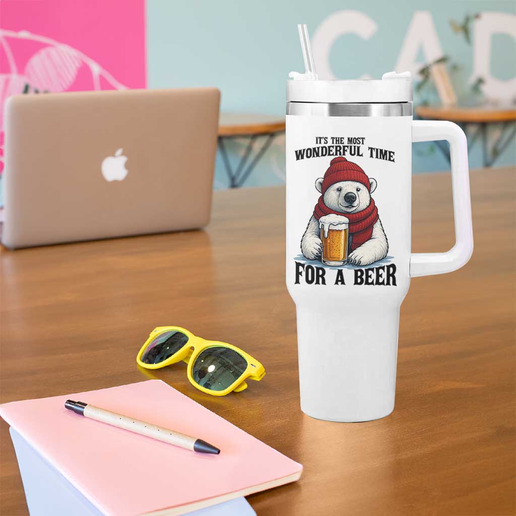 It is The Most Wonderful Time For A Beer Tumbler With Handle Funny Polar Bear Drinking Beer