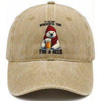 It is The Most Wonderful Time For A Beer Washed Cotton Baseball Cap Funny Polar Bear Drinking Beer