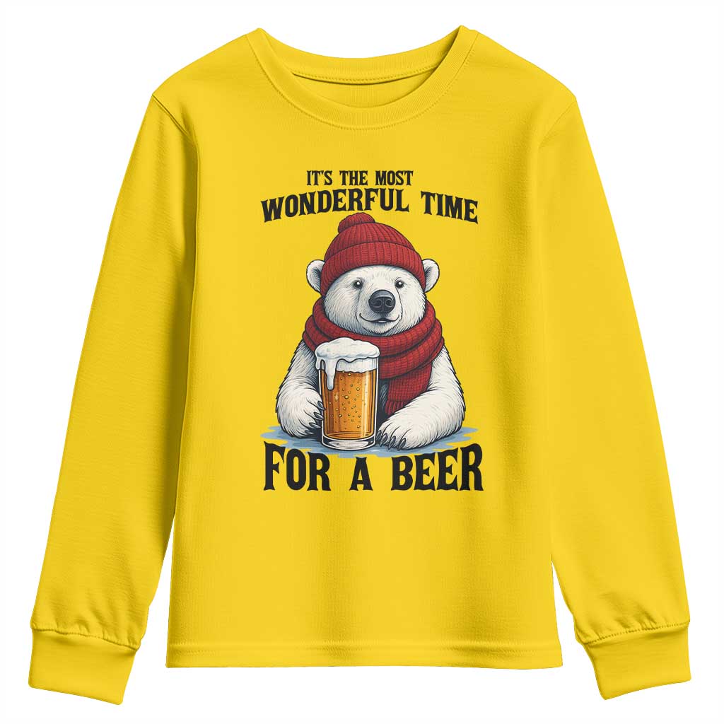 It is The Most Wonderful Time For A Beer Youth Sweatshirt Funny Polar Bear Drinking Beer - Wonder Print Shop
