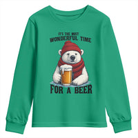 It is The Most Wonderful Time For A Beer Youth Sweatshirt Funny Polar Bear Drinking Beer - Wonder Print Shop