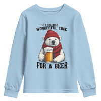 It is The Most Wonderful Time For A Beer Youth Sweatshirt Funny Polar Bear Drinking Beer - Wonder Print Shop