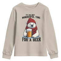 It is The Most Wonderful Time For A Beer Youth Sweatshirt Funny Polar Bear Drinking Beer - Wonder Print Shop