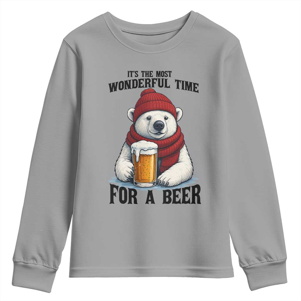 It is The Most Wonderful Time For A Beer Youth Sweatshirt Funny Polar Bear Drinking Beer - Wonder Print Shop